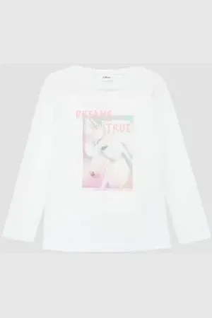 QS by s.Oliver Langarmshirt Langarmshirt in A-Shape aus Baumwolle Artwork weiß 92/98