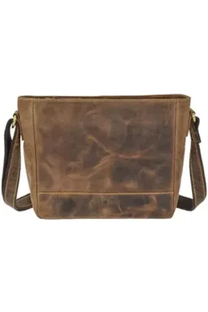 Greenburry Umhängetasche "Vintage" Schultertasche Leder 29x21cm antikbraun, used Look, Schultertasche, Damentasche braun