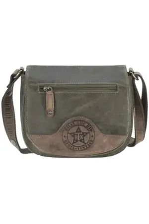 Billy The Kid Umhängetasche Hunter, Jagdtasche, Schultertasche 23cm, rustikales Leder braun|grün