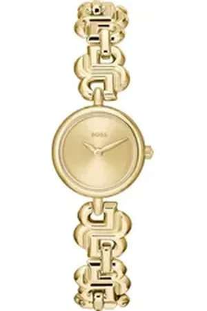 HUGO BOSS Quarzuhr DOUBLE B DRESSY 1502794, Armbanduhr, Damenuhr, Edelstahlarmband, analog goldfarben