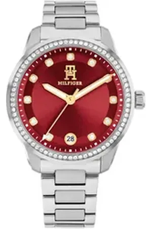Tommy Hilfiger Quarzuhr TH85 CRYSTALS 1782794, Armbanduhr, Damenuhr, Edelstahlarmband, analog, Tag, Glassteine silberfarben