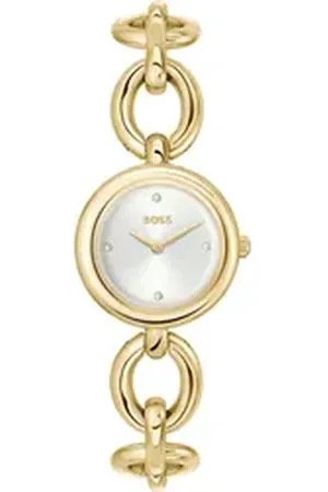 HUGO BOSS Quarzuhr LIVE 1502792, Armbanduhr, Damenuhr, Edelstahlarmband, analog, Glassteine goldfarben