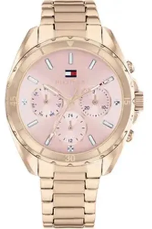 Tommy Hilfiger Multifunktionsuhr MELLIE 1782784, Quarzuhr, Armbanduhr, Damenuhr, Edelstahlarmband, analog, Glassteine goldfarben
