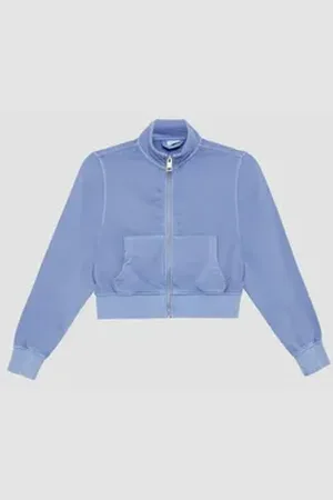 QS by s.Oliver Sweatjacke Verkürzte Sweatjacke im Loose Fit mit Garment Dye blau 146/152