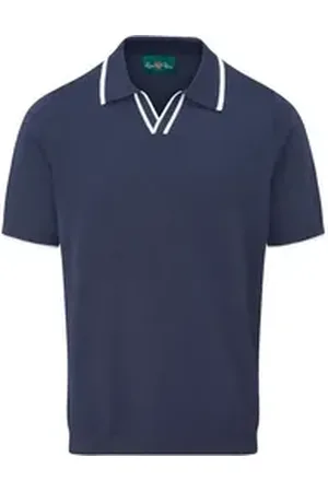 Alan Paine Kurzarmpullover Strick-Polo Portloe blau 50