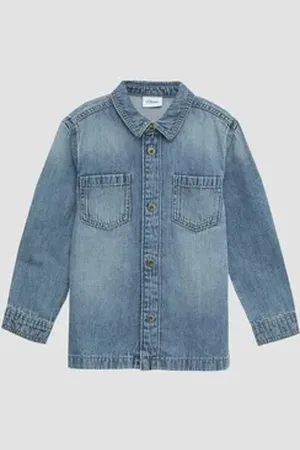 QS by s.Oliver Langarmhemd Denim-Hemd im Used-Look blau 104/110