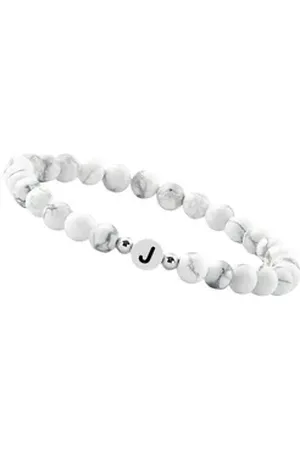 GOOD.designs Perlenarmband (1-tlg), aus Howlith-Steinen mit dem Buchstaben J weiß