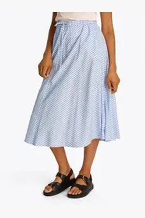 Tommy Hilfiger A-Linien-Rock CRINKLE VISCOSE MIX MIDI SKIRT mit Streifenmuster, mit Tunnelzug am Bund weiß 32