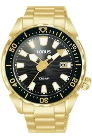 Lorus Quarzuhr RH950RX9, Armbanduhr, Herrenuhr, Edelstahlarmband, analog, Datum, Leuchtindizes goldfarben