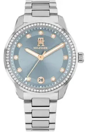 Tommy Hilfiger Quarzuhr TH85 CRYSTALS 1782795, Armbanduhr, Damenuhr, Edelstahlarmband, analog, Tag, Glassteine silberfarben