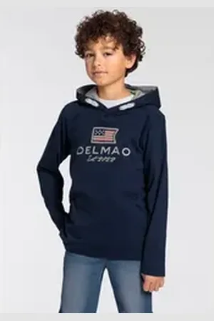 DELMAO Kapuzenshirt für Jungen Langarm, Basic-Passform, bedruckt, aus Baumwolle blau 152/158