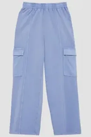 QS by s.Oliver Leggings Gewaschene Sweathose mit Wide Leg und hohem Bund Ziernaht blau 134/140
