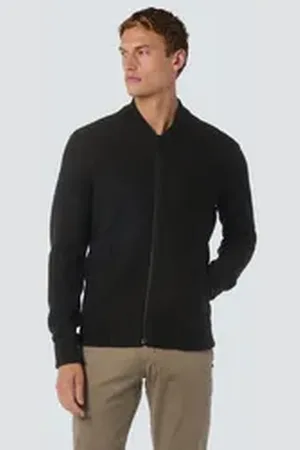 No Excess Rundhalspullover Bomber Cardigan mit Wolle schwarz S