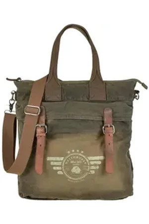 Greenburry Shopper Aviator, Handtasche Damen, Umhängetasche aus 16oz Canvas, used Look grün