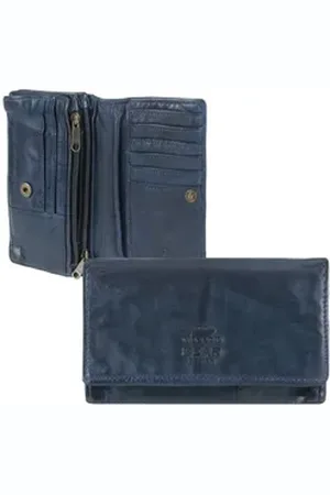 Bear Design Geldbörse "Emma" knautschiges Leder Geldbeutel Damen mit RFID Schutz, Damenbörse, Portemonnaie, dunkelblau, 14 Kartenfächer, 15x9cm blau