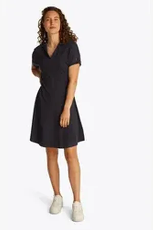 Tommy Hilfiger Polokleid LYOCELL OPEN-NK F&F POLO DRESS mit angeschnittenen Ärmeln, in kniefreier Länge schwarz XL (42)