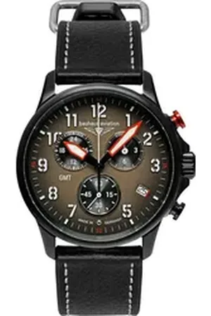 Bauhaus Chronograph Flight Control Blackwing GMT 2886-1, Quarzuhr, Armbanduhr, Herrenuhr, Made in Germany, analog, Tag schwarz