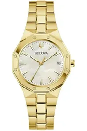 BULOVA Quarzuhr 97M119, Armbanduhr, Damenuhr, Edelstahlarmband, analog, Tag goldfarben
