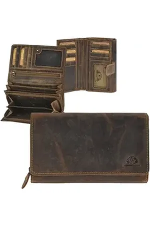 Greenburry Geldbörse "Vintage" Leder Portemonnaie Damen 17x10cm antik braun, mit 14 Kartenfächern und Reißverschluss-Münzfach braun