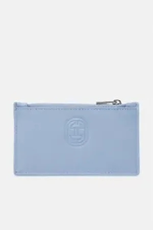 Comma, Comma Geldbörse Kleines Leder-Portemonnaie mit Reißverschluss und Kartenfächern, Logo blau