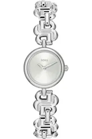 HUGO BOSS Quarzuhr DOUBLE B DRESSY 1502793, Armbanduhr, Damenuhr, Edelstahlarmband, analog silberfarben