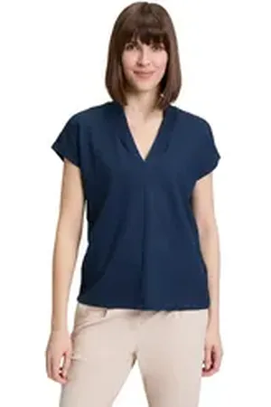 Betty & Co Betty&Co Kurzarmshirt Casual-Shirt mit V-Ausschnitt (1-tlg) Struktur blau L