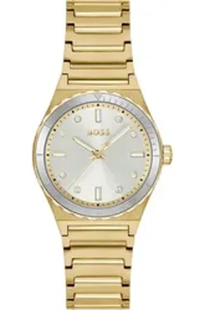 HUGO BOSS Quarzuhr CANDOR LADIES SPORT 1502789, Armbanduhr, Damenuhr, Edelstahlarmband, analog, Glassteine goldfarben