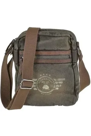 Greenburry Umhängetasche Aviator, used Look, Schultertasche, Messengerbag, Herrentasche mit Lederbesatz grün