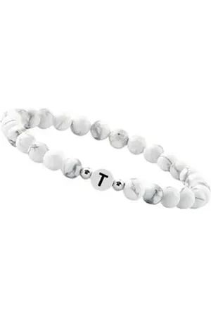 GOOD.designs Perlenarmband (1-tlg), aus Howlith-Steinen mit dem Buchstaben T weiß