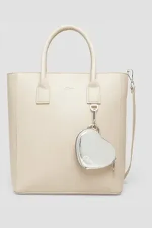 QS by s.Oliver Tragetasche Shopper aus Lederimitat mit Flaschenhalter und Logo, Logo beige
