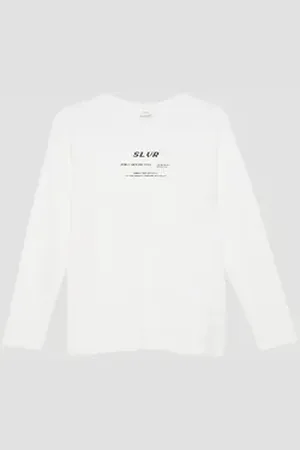 QS by s.Oliver Langarmshirt Strukturiertes Langarmshirt mit Frontprint weiß 170/176