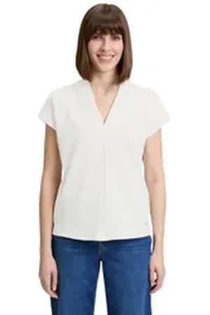 Betty & Co Betty&Co Kurzarmshirt Casual-Shirt mit V-Ausschnitt (1-tlg) Struktur weiß XL