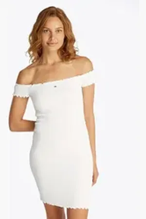 Tommy Hilfiger Jerseykleid TJW SMOCK BODYCON DRESS in Smok-Optik weiß XL (42)
