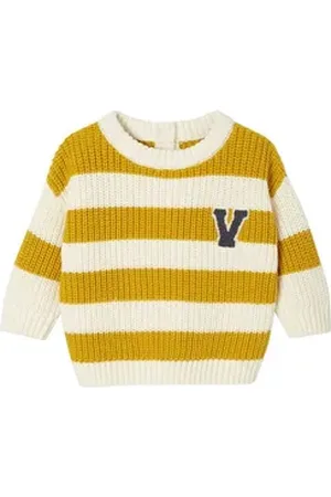 Vertbaudet Pullunder Baby Streifenpullover mit Frottee-Buchstabe gelb 74