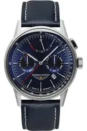 Bauhaus Automatikuhr G38 Automatic Power Reserve 2362-3, Armbanduhr, Herrenuhr, Made in Germany, Mechanische Uhr, Lederarmband blau