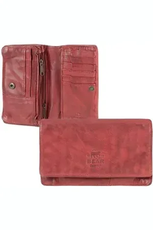 Bear Design Geldbörse "Emma" knautschiges Leder Geldbeutel Damen mit RFID Schutz, Damenbörse, Portemonnaie, rot, 14 Kartenfächer, 15x9cm rot
