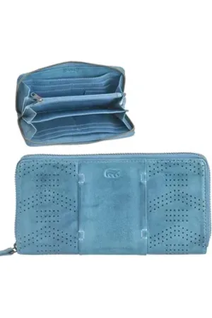 Bear Design Geldbörse "Mirte" Cow Lavato Leder, Reißverschluss Damenbörse, Portemonnaie, Leder blau, 8 Kartenfächer blau