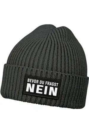 MoonWorks Strickmütze Herren Beanie mit Patch Strickmütze mit Spruch Bevor du fragst - Nein grau