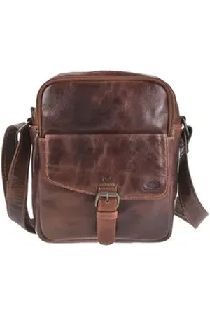 Greenburry Umhängetasche "Rugged" Herrentasche Leder 24x25cm teak braun, Schultertasche braun