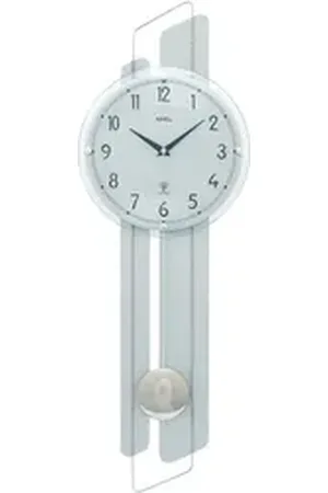 Ams Funk-Pendelwanduhr (Quarzuhr,Holzgehäuse,Esszimmer,Wohnzimmer,Made in Germany) silberfarben