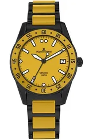 Jacques Lemans Keramikuhr Liverpool 42-10I, Quarzuhr, Armbanduhr, Herrenuhr, bis 10 bar wasserdicht, analog, Datum gelb