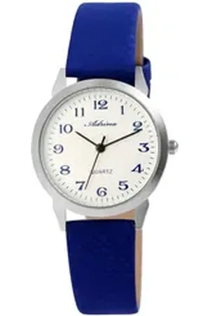 Adrina Quarzuhr AR0030 Damenuhr mit Lederimitationsarmband, blau, Damenuhr Lederimitat