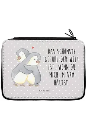 Mr. & Mrs. Panda Federmäppchen Pinguine Kuscheln - Grau Pastell - Geschenk, Geschenk für Frauen, Par, (1-tlg), Bezauberndes Design grau