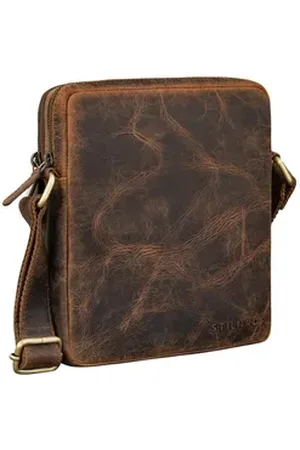STILORD Schultertasche "Zander" Vintage Leder Umhängetasche Herren Klein für 8 Zoll Tablet braun