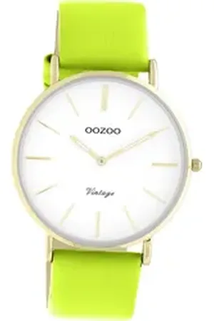 Oozoo Quarzuhr Damen Armbanduhr Vintage Series, (Analoguhr), Damenuhr Lederarmband gelbgrün, rundes Gehäuse, groß (ca. 40mm) gelb