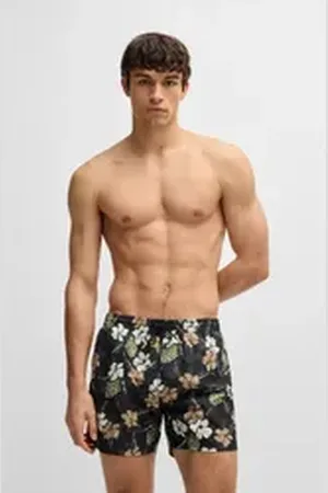 HUGO BOSS Badeshorts Piranha mit buntem Alloverdruck beige|schwarz L