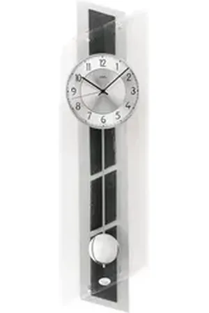 Ams Funk-Pendelwanduhr F5217 (Quarzuhr, Holz-/Metallgehäuse,Esszimmer,Wohnzimmer) schwarz|silberfarben