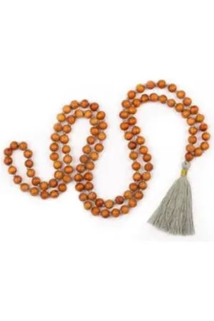 BODHI Perlenkette Mala Yoga Kette mit Sandelholz-Duft, farbige Quaste, 108 Perlen grau|silberfarben