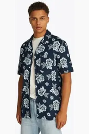 Tommy Hilfiger Kurzarmhemd TJM REG SLUB AOP SS SHIRT EXT Große Größen blau XXXL
