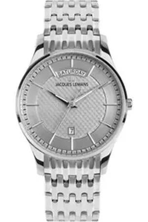 Jacques Lemans Quarzuhr London 1-2193G, Armbanduhr, Herrenuhr, Edelstahlarmband, analog, Wochentag, Tag silberfarben